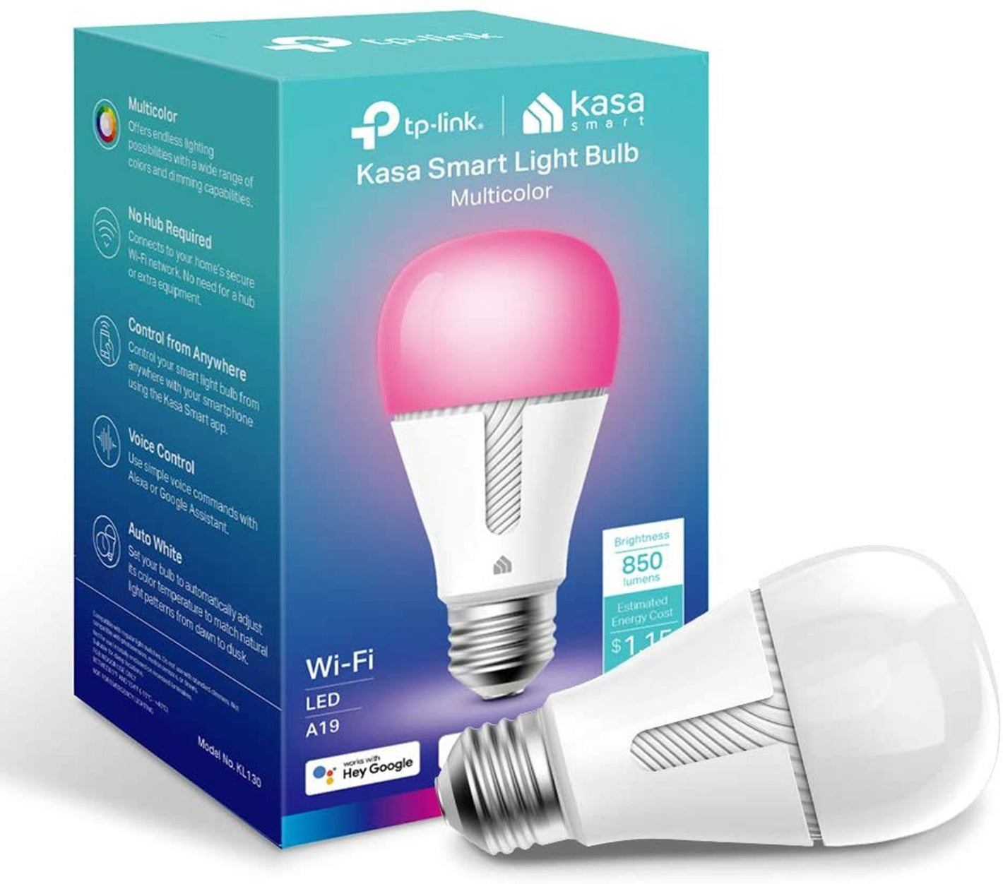 TP-Link KL130 LED Smart WiFi Glühbirne E27 Mehrfarbige Lampe 10,5W Google Alexa